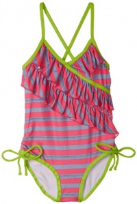 Pink Platinum Girls 7-16 Heather Stripe One Piece, Fuschia, 10/12