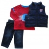 Kids Headquarters Baby Boy's Champions League Puffy Vest, Top and Jeans 3-Piece Set (24 Months, Blue)