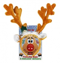 Reindeer Antlers and Light-up Blinking Rudolph Flashing Nose Set - One Size Fits All this Christmas Holiday