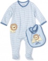 Little Me Baby-boys Newborn Lovable Lion Footie and Bib, Light Blue Stripe, 6 Months