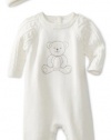 Little Me Baby-Boys Newborn Bear Sweater Coverall And Hat, White, 9 Months