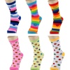 Happy Face Striped & Solids 6 Pack Ladies Crew Socks