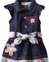 Carter's Watch the Wear Baby-girls Infant Denim Dress With Flowers and Checkered Belt, Dark Denim, 12 Months