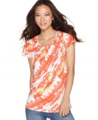 A fanciful print full of fresh-squeezed colors puts a new twist on a Style&co.'s essential basketweave-front top!