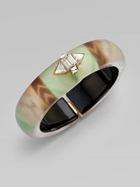 From the Lucite O'Keeffe Collection. A beautifully hand-crafted lucite design with a dazzling Swarovski crystal cluster. Hand-crafted luciteSwarovski crystalsGoldtoneDiameter, about 2.4Hinged, magnetic closureMade in USA