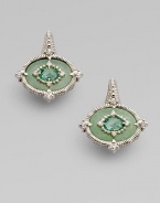 From the Oasis Collection. This gracious design has the look of an ancient artifact, richly detailed in green aventurine, faceted mint green quartz and white sapphires in a fluted sterling silver setting.Green aventurine, mint green quartz and white sapphire Sterling silver Width, about ¾ Post-and-hinge back Imported