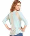 With a back of sheer lace insets, Eyeshadow's three-quarter sleeve top serves up casual style with feminine flair.