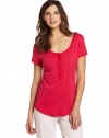 Dearfoams Women's Pocket Short Sleeve Tee, Bright Rose, Large