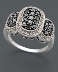 Simple scintillation with a glamorous vintage vibe. Sterling silver ring features unique oval patterns crafted in round-cut black diamonds (1/2 ct. t.w.) and white diamonds (1/5 ct. t.w.). Size 7.