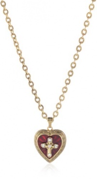 The Vatican Library Collection Red Enamel Cross Heart Locket Necklace