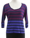 Splendid Blue Cotton/Modal Gradient Striped Cropped Shirt Top Large