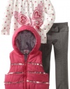 Nannette Baby-Girls Infant 3 Piece Butterfly Vest Set, Charm Peony, 12 Months