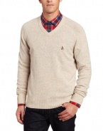 Original Penguin Men's Long Sleeve Donegal Saddle R V-Neck Sweater