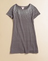 An embellished neckline lends a glittering, notice-me touch to this short-sleeved, knit frock.ScoopneckShort sleevesPullover style55% cotton/45% acrylicHand washImported