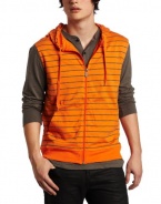 Southpole Men's Sleeveless Striped Full-Zip Basic Vest With Hoody