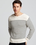 Even if you have no plans to set sail, this on-trend boat-stripe sweater makes a perfect option for relaxed afternoons and evenings with friends.