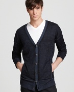 Though it's reversible from blue to black, the dominant feature of this lightweight cardigan is its luxurious softness, crafted in a delicate tandem of silk and cashmere for a super-plush hand you'll reach for time and again.