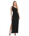 BCBG Max Azira Women's Snejana One Shoulder Slit Gown, Black, X-Small