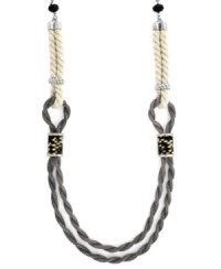 Nautical chic. A unique blend of doubled rope and mesh comprise Jessica Simpson's trendy necklace. Python print corners and plastic beads add extra panache. Crafted in rhodium-plated mixed metal. Approximate length: 27 inches.