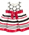 Lovely and festive sleeveless dress with an abundance of circles and bold bright stripes by Bonnie Baby.