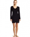 Calvin Klein Womens Essentials With Satin Long Sleeve Nightdress, Black, Medium