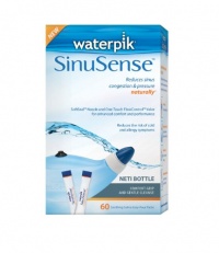 Waterpik SWN 460 Sinusense Neti Bottle Includes 60 Soothing Saline Packs With Aloe Vera and Eucalyptus, Blue