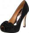 Badgley Mischka Women's Wilda II Peep-Toe Pump, Black Satin, 8 M US