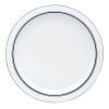 Tasteful and tailored blue banded dinnerware by Dansk. Inspired by the unique Copenhagen neighborhood of Christianshaven. Dinner plate is 10.125 in diameter.