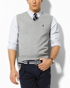 Classic-fitting, lightweight sweater vest, knit from soft Pima cotton yarns in a classic jersey stitch.