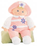 Gund Sonja Dolly. This plush dolly is squeezable soft. She's dress in a floral accented jumpsuit and matching hat. Pillow not included.