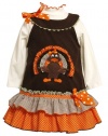 Bonnie Jean Girls 2-6X Corduory Turkey Applique Jumper Set, Brown, 2T