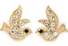 Small Adorable Sparkling Clear Crystal Dove Bird 1/2 Stud Earrings with Gold Plating