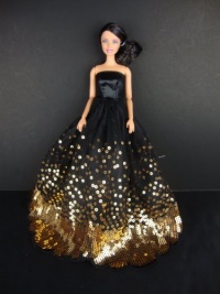 The Most Amazing Black Dress with Lots of Gold Sequins Made to Fit the Barbie Doll