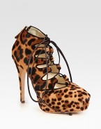 Fierce leopard-printed pony hair design, topped with suede trim and thin leather laces. Self-covered heel, 5 (125mm)Hidden platform, 1¼ (30mm)Compares to a 3¾ heel (95mm)Pony hair upper with suede trim and leather lacesBack zipLeather lining and solePadded insoleMade in Italy