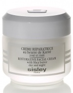 For everyone in the family, all year long. Botanical extracts of shea butter and carrot, along with natural vitamins, oligo elements and minerals, help soften and soothe facial skin, making it ideal for use after exposure to sun, wind or other weather extremes. Silky, emollient formula is quickly absorbed to help fight dehydration, comforting and moisturizing skin, improving its tone and resiliency. For all skin types. 1.6 oz. Imported from France. 