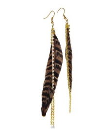 Long Brown Cheetah Print Dangle Feather Earrings, 5 1/2 Inches Long, CLEARANCE PRICED, LIMITED QUANTITY AVAILABLE