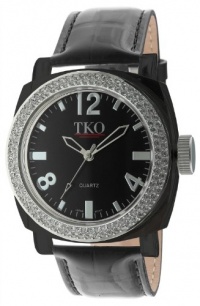 TKO ORLOGI Women's TK550-BK Milano Ice Swarovski Crystal Accented Black Plastic Case and Leather Strap Watch