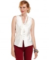 With its unique, vest-styled placket, Nine West's charmeuse shell lends a charming touch to suits and work separates alike.