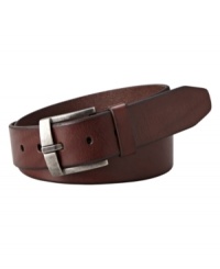 A burnished leather belt from Fossil adds a rugged element to overall look.