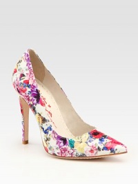 Painted florals in vivid spring hues adorn this patent leather silhouette, with a classic point toe. Self-covered heel, 4¼ (110mm)Printed patent leather upperPoint toeLeather lining and solePadded insoleImportedOUR FIT MODEL RECOMMENDS ordering one size up as this style runs small. 