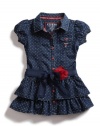 GUESS Kids Girls Shirtwaist Dress with Flower Sash, DARK STONEWASH (5)