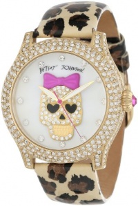 Betsey Johnson Women's BJ00019-25 Analog Skull Dial and Leopard Printed Strap Watch