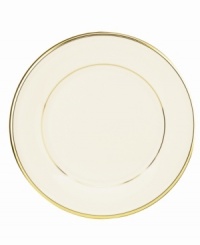 Forever elegant, the Eternal salad plate from Lenox accents the table in timeless ivory china with sumptuous gold banding. Coordinates with Eternal Gold stemware.