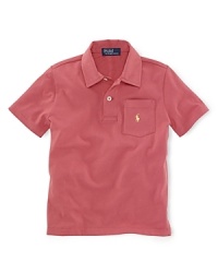 An adorable pocketed polo shirt is crafted from super-soft cotton jersey for a breathable, comfy fit.