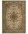 Distinctive flair with roots in Persian design. This exquisitely ornate area rug is abound in light, appealing ivory and gold tones, highlighted by a dramatic central medallion, and crafted from Nourison's own Opulon™ yarns for a densely woven pile with long-lasting color retention and durability.