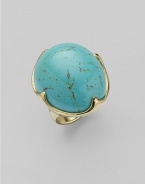 A dramatic dome of richly veined turquoise in a setting of 18k yellow gold. Turquoise 18k yellow gold Width, about 1¼ Length, about 1 Imported