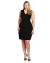 DKNYC Women?s Plus-Size Sleeveless V-Neck Dress with Lace Back and Side Panels, Black, 18W