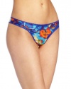 OnGossamer Women's Printed Mesh Hip Thong Panty, Tropical Getaway, S/M