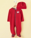 Spreading Christmas cheer! He'll be a cute bundle of joy in this cozy and warm coverall by First Impressions.