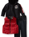 Nannette Baby-Boys Infant 3 Piece Pro Circuit Vest Set, Red, 18 Months